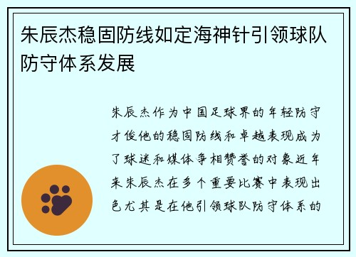 朱辰杰稳固防线如定海神针引领球队防守体系发展